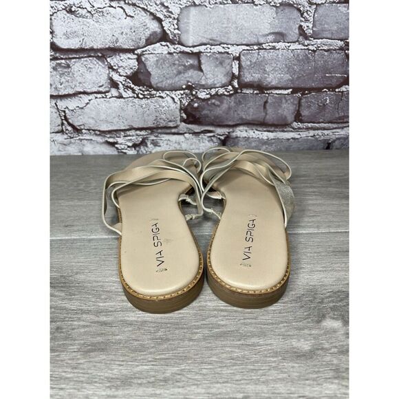 Via Spiga Metallic Silver Leather Toe Post Slides Sandals Women’s Sz 10M US/40EU - Picture 5 of 16